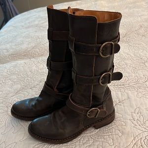 Fiorentini and Baker / brown leather eternity Moto boot with triple buckles 36.5